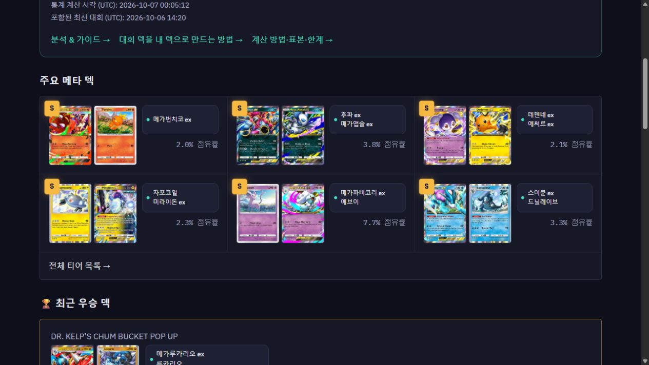 PocketMeta 주요 메타 덱 화면